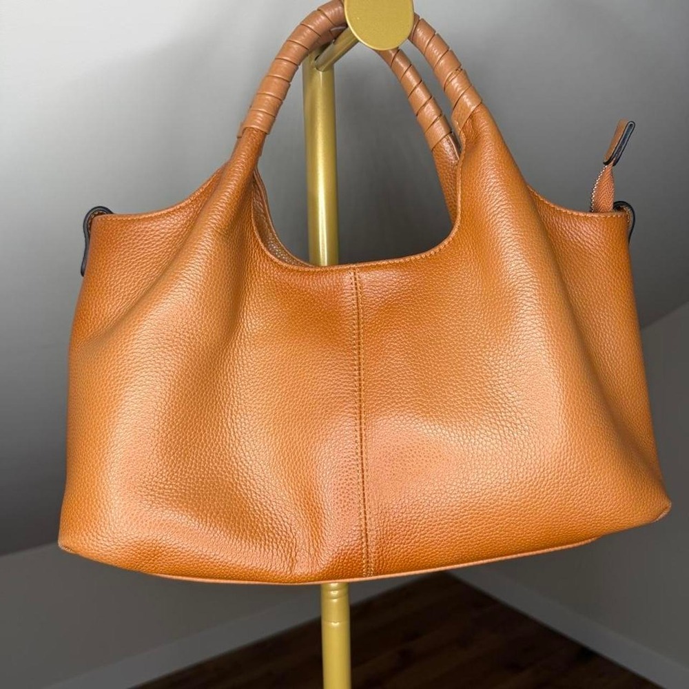 Iswee Cognac Brown Fall Pebbled 100% Leather Satchel Crossbody Hobo Bag